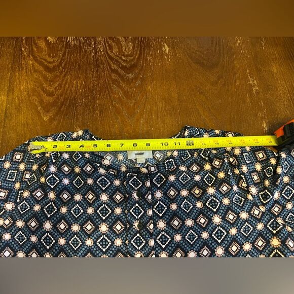 LOFT || Multicolor Geometric Long Sleeve ShirtTail Round Neck Mini Dress S - Picture 10 of 11